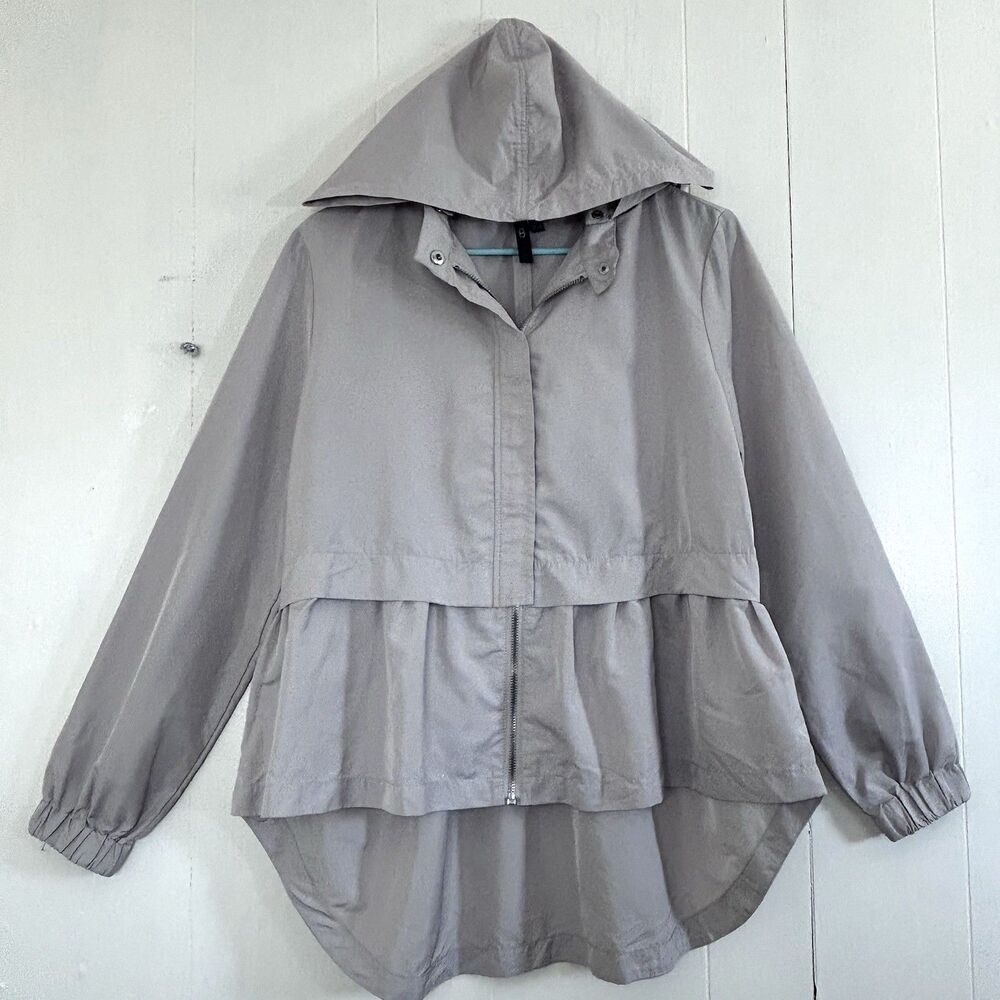 Labworks Hooded Jacket Long Hi-Low Jacket Beige Lace Zipper Snap Closure Size L